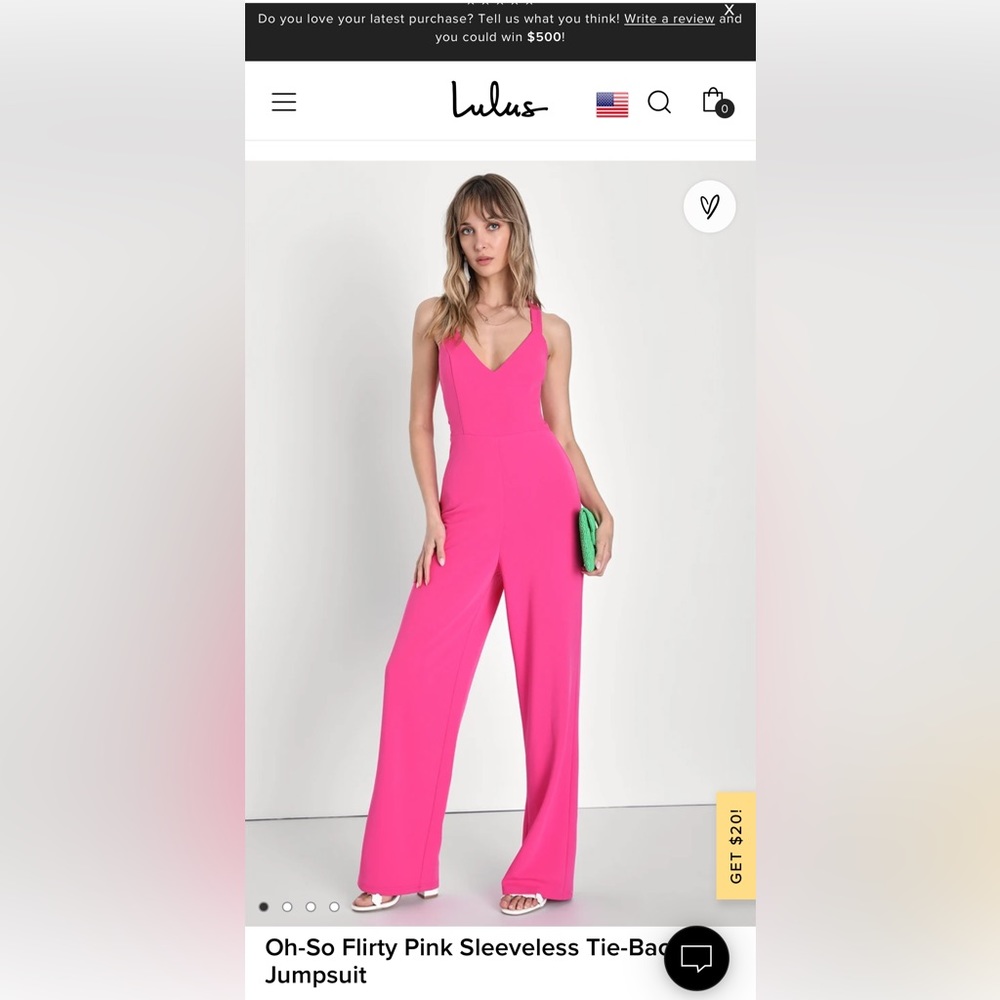 NWT Lulu’s hot pink tie back jumpsuit M